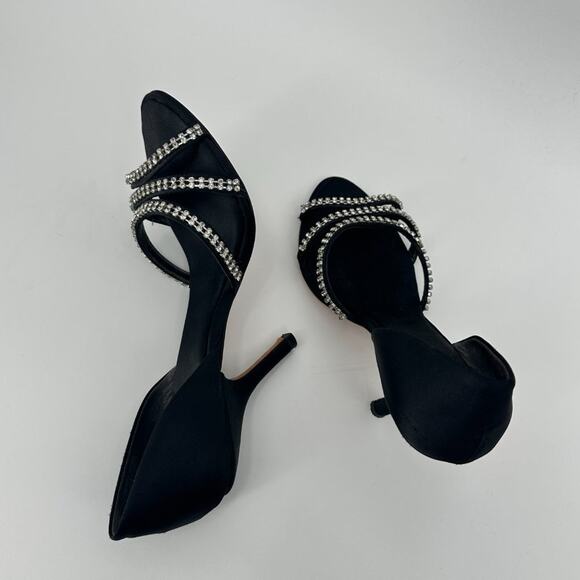 $11SALE!!! J Vincent Rhinestone Satin Black Heels Size 8 - Picture 8 of 8